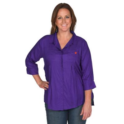 Clemson University Girls Front Pleat Button-Up - Plus Sizes