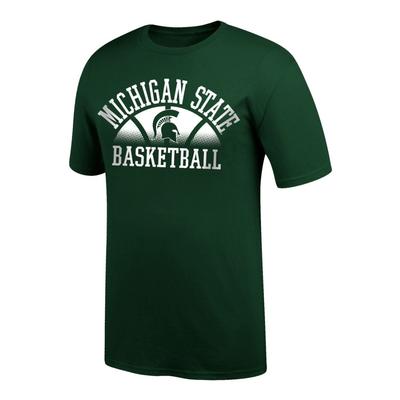 Michigan State Arch Logo with Fading Basketball Tee Shirt