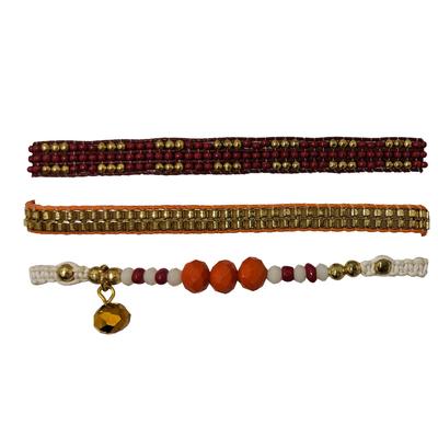 Maroon & Orange Set of 3 Bracelets