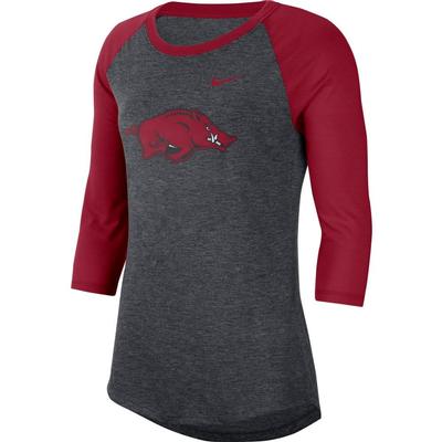 Arkansas Nike Dri-Blend 3/4 Sleeve Raglan Tee