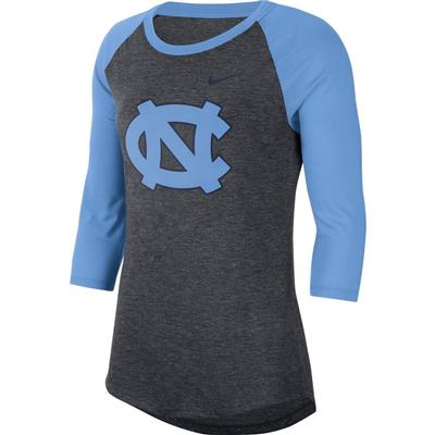 UNC Nike Dri-Blend 3/4 Sleeve Raglan Tee