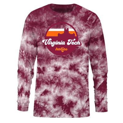 Virginia Tech Tie Dye Crystal Wash Long Sleeve Tee