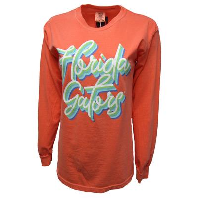 Florida Women's Rainbow Girly Script Long Sleeve Comfort Color Tee