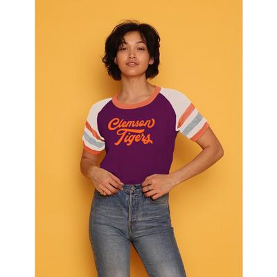 Clemson CAMP Collection Holly 3 Cropped Stripe Sleeve Tee