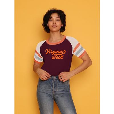 Virginia Tech CAMP Collection Holly 3 Cropped Stripe Sleeve Tee