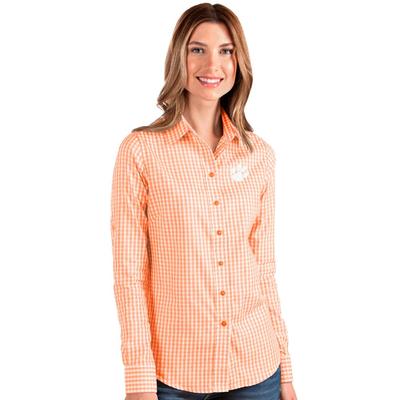 Clemson Antigua Women's Structure Gingham Woven Top