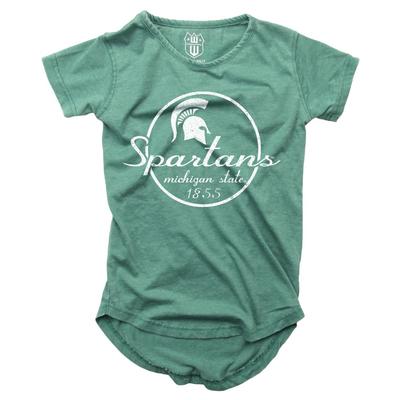 Michigan State Girls Script Circle Hi Low Short Sleeve Tee