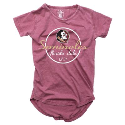 Florida State Girls Script Circle Hi Low Short Sleeve Tee