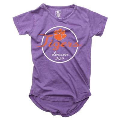 Clemson Girls Script Circle Hi Low Short Sleeve Tee