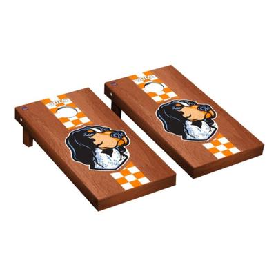 Tennessee Smokey Check Stripe Rosewood Cornhole Set