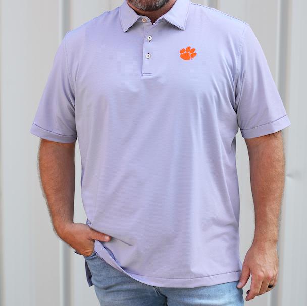 Clemson | Clemson Men's Peter Millar Purple Jubilee Stripe Jersey Polo | Alumni Hall