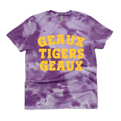 LSU Kickoff Couture Women's Geaux Tigers Good Vibes Tie Dye Short Sleeve Tee