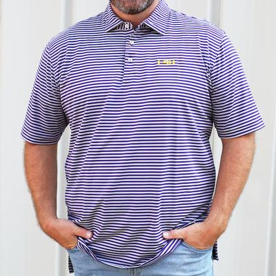 LSU Peter Millar Mills Stripe Jersey Polo