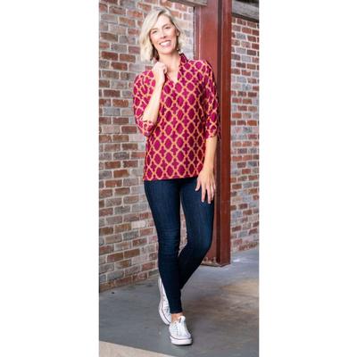 Maroon, Orange, and White Katway Large Print Tunic