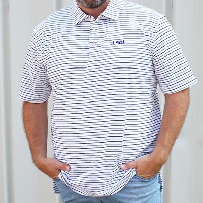 LSU Peter Millar Wiggs Stripe Stretch Polo