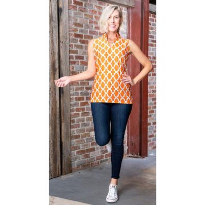 Orange and White Katway Santa Ana Print Sleeveless Top