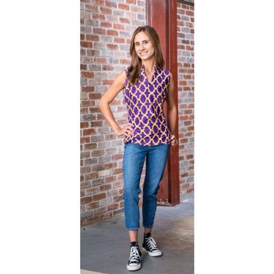 Purple, Gold, and White Katway Santa Ana Print Sleeveless Top