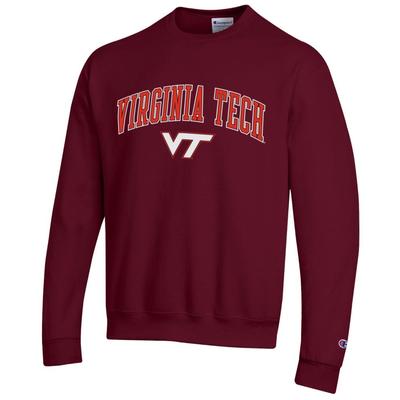 Virginia Tech Champion Fleece Screen Print Arch with Logo Crew