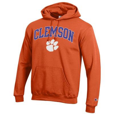 Clemson Champion Fleece Screen Print Arch with Logo Hoodie