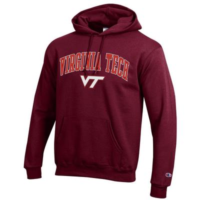 Virginia Tech Champion Fleece Screen Print Arch with Logo Hoodie
