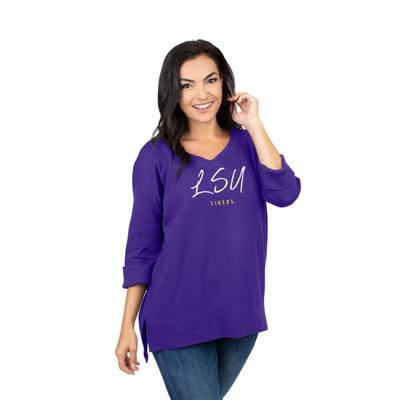 LSU University Girls Women's Waffle Boat Neck Top