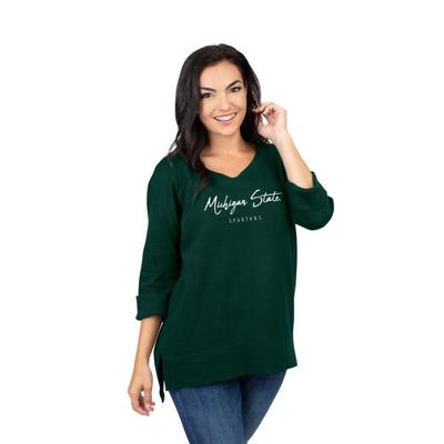 Michigan State University Girls Women's Waffle Boat Neck Top