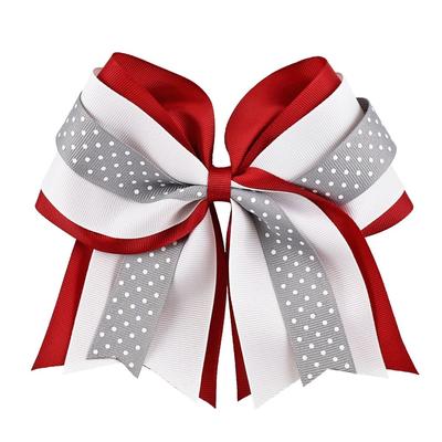 Crimson, White & Grey Layered Dot Ponytail Holder