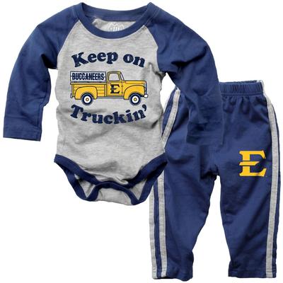ETSU Infant Keep on Truckin' Long Sleeve Onesie Pant Set