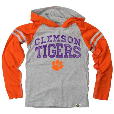 Clemson Boy's Inline Arched Long Sleeve Hooded Raglan