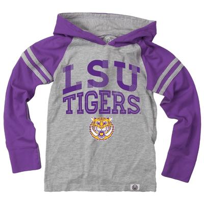 LSU Boy's Inline Arched Long Sleeve Hooded Raglan