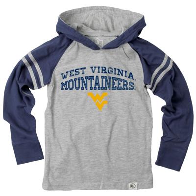 West Virginia Boy's Inline Arched Long Sleeve Hooded Raglan
