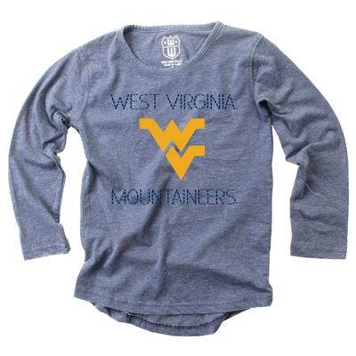 West Virginia Girl's Burnout Stitched Letters Long Sleeve Tee