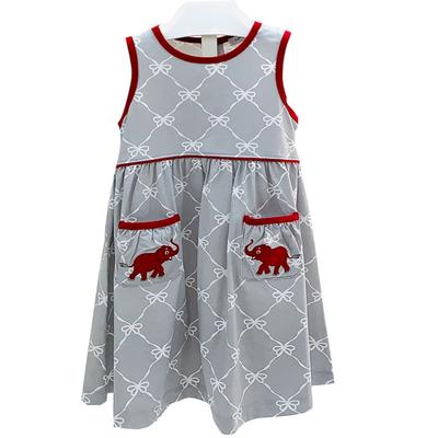 Ishtex Toddler Grey and Crimson Bow Print Tank Dress