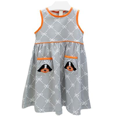 Ishtex Toddler Grey and Orange Bow Print Tank Dress