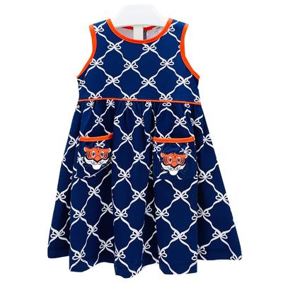Ishtex Toddler Navy and Orange Bow Print Tank Dress