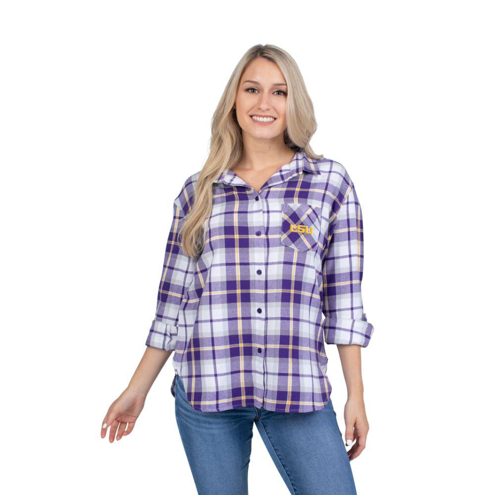 Lsu University Girl Women's Boyfriend Plaid Shirt