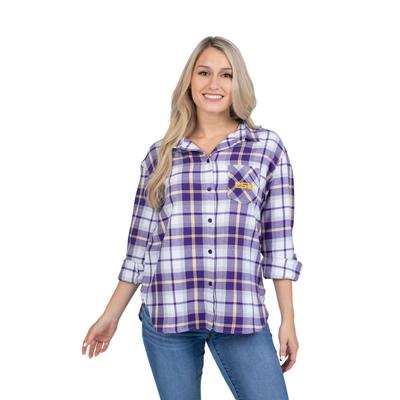 LSU University Girl Women's Boyfriend Plaid Shirt