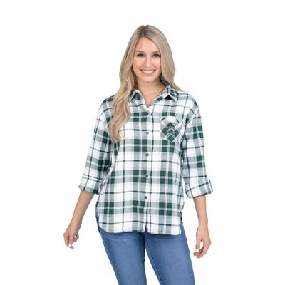 Michigan State University Girls Women's Boyfriend Plaid Shirt