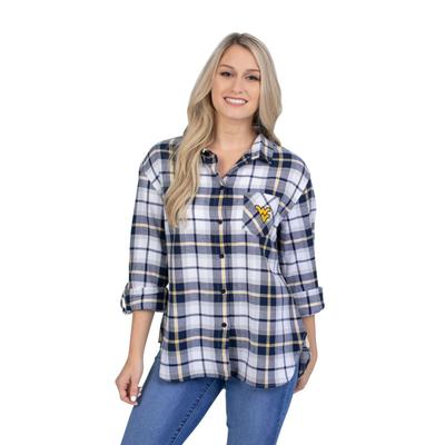West Virginia University Girls Women's Boyfriend Plaid Shirt