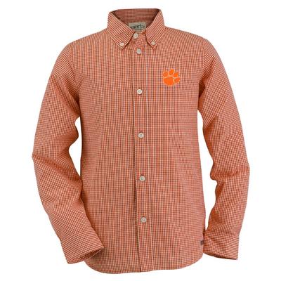 Clemson Youth Gingham Long Sleeve Woven Button Down