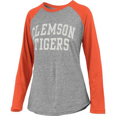Clemson Pressbox Bentley Applique Long Sleeve Baseball Tee