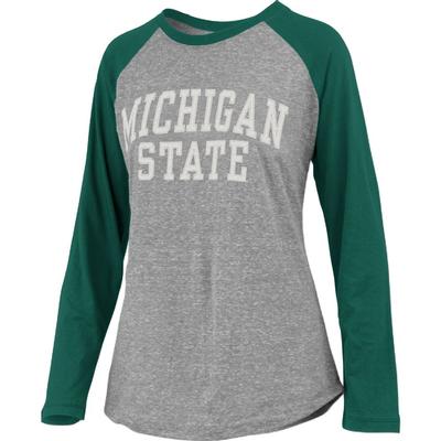 Michigan State Pressbox Bentley Applique Long Sleeve Baseball Tee