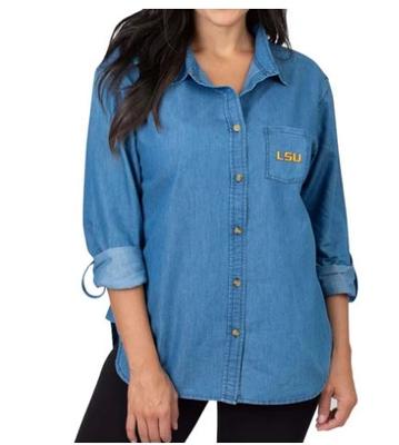 LSU University Girls Women's Denim Shirt