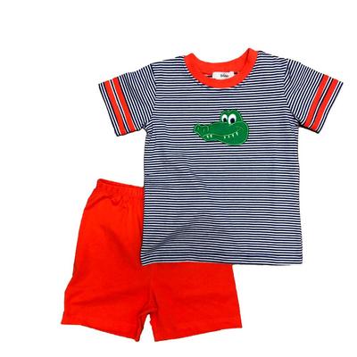 Ishtex Toddler Royal, Orange, and White Striped Tee & Short Set