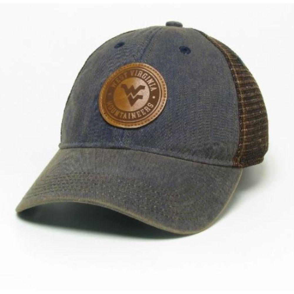 WVU | West Virginia Legacy Leather Circle Patch Trucker Hat | Alumni Hall