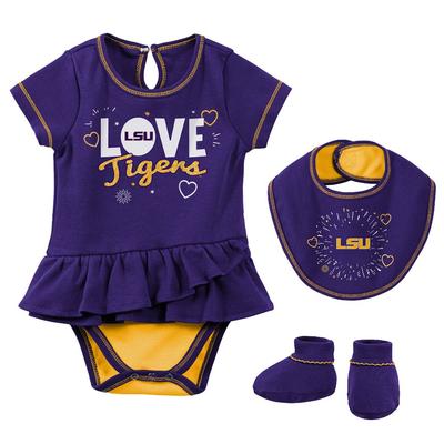 LSU Infant Girl Creeper Bib Bootie Set