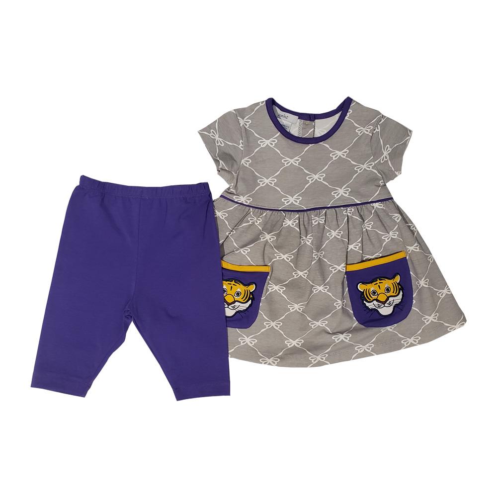 Ishtex Toddler Purple And Grey Short Sleeve Tee And Capri Set