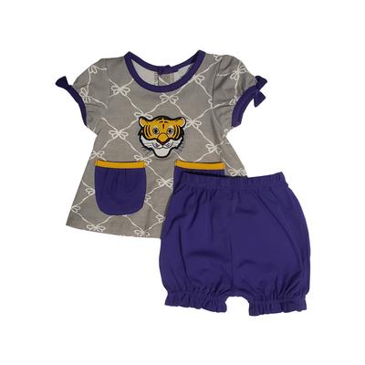 Ishtex Purple and Grey Infant Tee and Bloomer Set