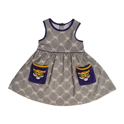 Ishtex Toddler Grey and Purple Bow Print Tank Dress