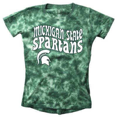 Michigan State Wes and Willy Girls Tie Dye Retro Tee